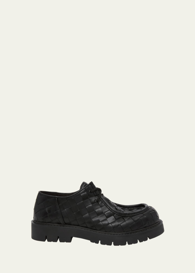 BOTTEGA VENETA MEN'S HADDOCK INTRECCIATO LEATHER DERBY SHOES
