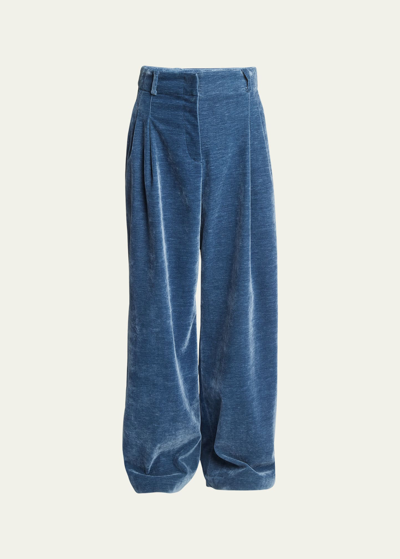 Proenza Schouler White Label Aria Chenille Suiting Pants In Steel Blue
