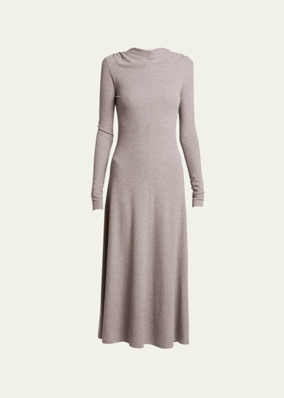 Proenza Schouler White Label Isabelle High-neck A-line Midi Dress In Fig Melange