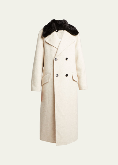 Proenza Schouler White Label Emma Fuzzy Collared Coat In Oat/black