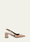 Versace Embellished Patent-leather Slingback Pumps In Blush- Gol