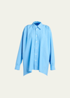 Bottega Veneta Oversized Gathered Cotton-blend Shirt In Blue