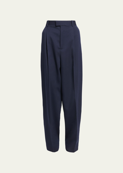 Bottega Veneta Grain De Poudre Wool Straight-leg Pants In Abyss