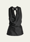 Bottega Veneta Draped Cowl-neck Fluid Twill Halter Top In Nero