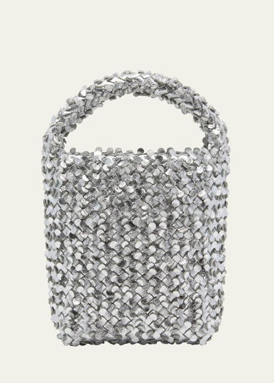Bottega Veneta Cabat Metallic Sequin Bucket Bag In 8541 Silver-gold