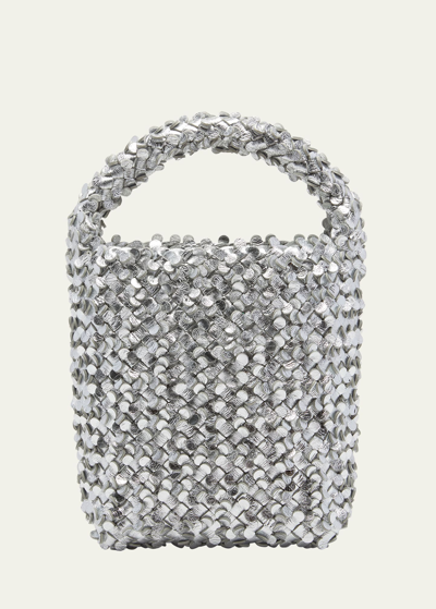Bottega Veneta Cabat Metallic Sequin Bucket Bag In Silver/ Gold