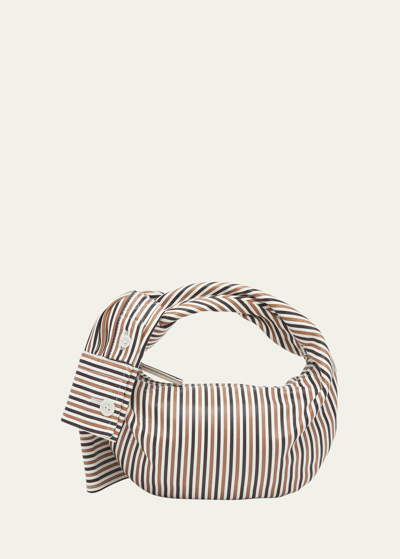 Bottega Veneta Jodie Mini Shirt Stripe-print Top-handle Bag In 2557 Camel-black-