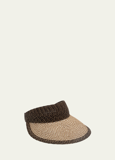 Eugenia Kim Ricky Metallic Two-tone Paper Straw Visor In Brown/tan