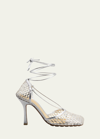 BOTTEGA VENETA 90MM MACRAME METALLIC ANKLE-WRAP PUMPS