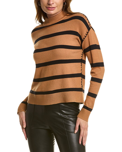 T Tahari Mock Neck Striped Sweater In Brown