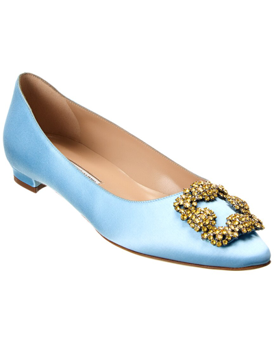 Manolo Blahnik Hangisi Flats In Light Blue Satin