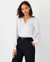 Ann Taylor Petite Jeweled Split Neck Top In Manhattan Mist