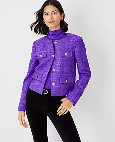 Ann Taylor Petite Tweed Cropped Jacket In Vibrant Thistle