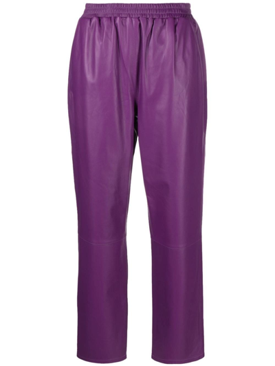Arma Elasticated-waist Leather Straight Trousers In Purple