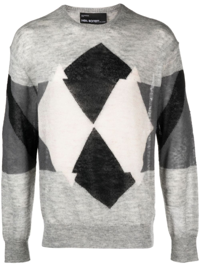 Neil Barrett Argyle Check-pattern Jumper In Grey
