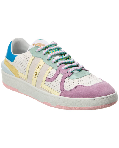 Lanvin Low-side Lacing Leather Sneakers In White Yellow