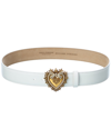 Dolce & Gabbana Devotion Logo Heart Buckle Leather Belt In White