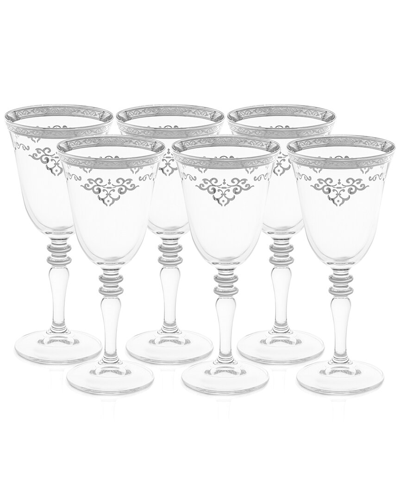 Alice Pazkus Set Of 6 Water Glasses With Rich Silver Design