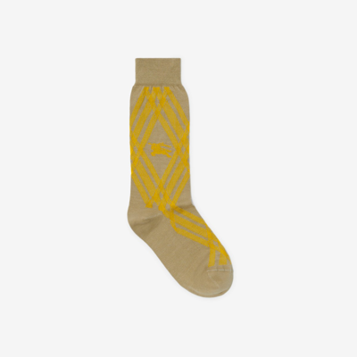 Burberry Check Cotton Blend Socks In Hunter/mimosa