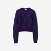 Burberry Check Knit Long-sleeve Thumbhole Sweater In Royal