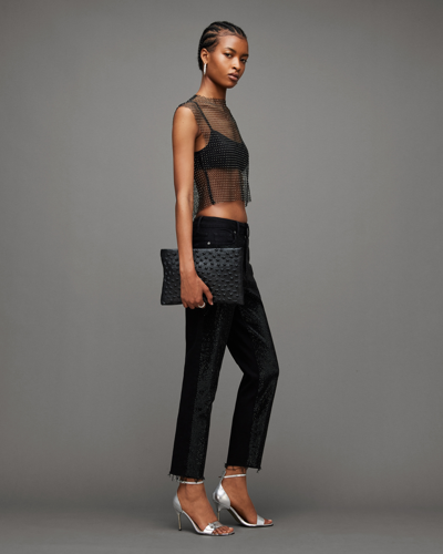 Allsaints Calytrix Fishnet Sparkle Top In Black