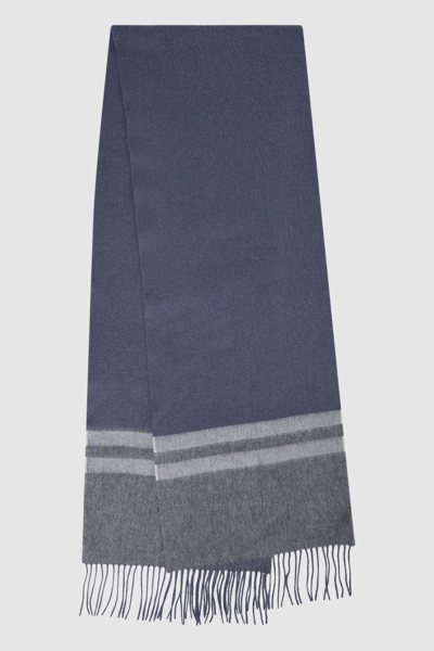 Reiss Otto - Airforce Blue Wool-cashmere Stripe Scarf, One