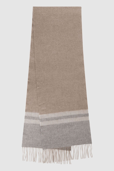 Reiss Otto - Camel Wool-cashmere Stripe Scarf, One