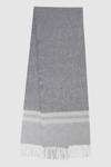 Reiss Otto - Soft Grey Wool-cashmere Stripe Scarf, One