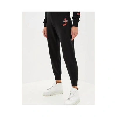 Juicy Couture Traditional Logo Track Velour Pants In Black