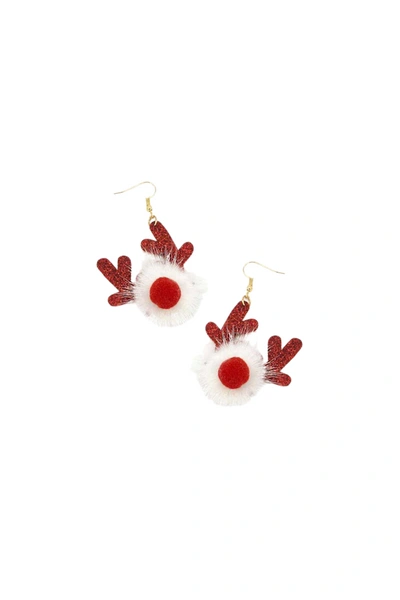 A Blonde And Her Bag Red & White Reindeer Holiday Earring