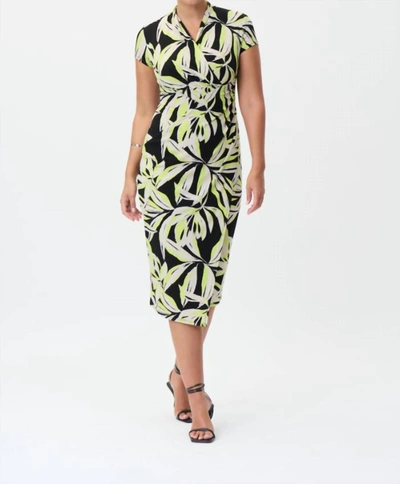 Joseph Ribkoff Leaf Print Wrap Style Dress In Black/multi