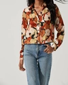 ASTR YESENIA ABSTRACT PRINT LONG SLEEVE TOP IN BLACK RUST FLORAL