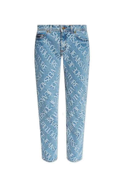 Versace Jeans Couture Allover Logo Print Straight In Blue