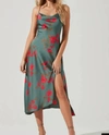Astr Gaia Cowl Neck Spaghetti Strap Dress In Teal Raspberry Floral In Multi