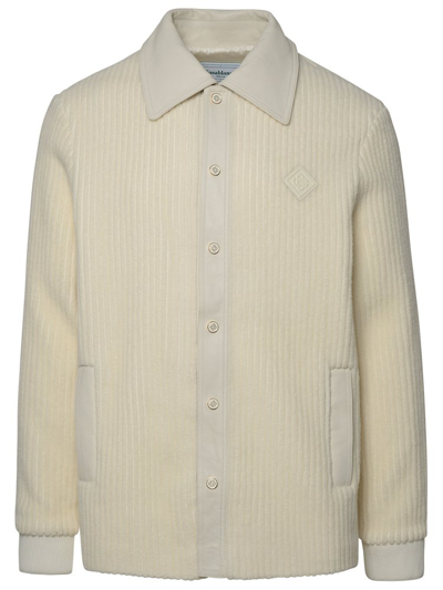 Casablanca Logo Patch Ribbed Cardigan In White