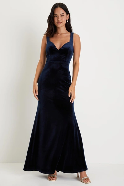 Lulus Timeless Charisma Navy Blue Velvet Backless Maxi Dress