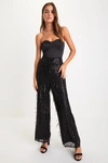 LULUS SHIMMERY AURA BLACK SEQUIN FRINGE HIGH RISE WIDE-LEG PANTS