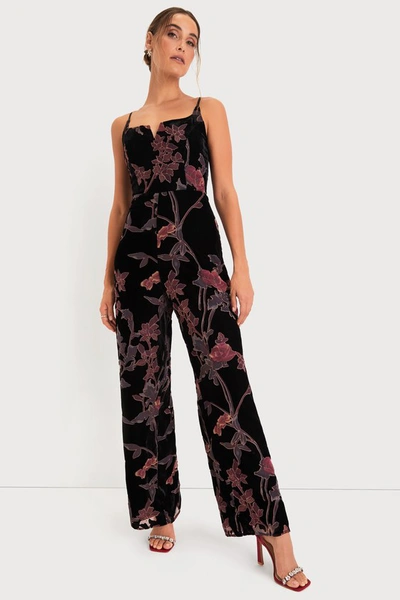 Lulus Moody Darling Black Burnout Velvet Floral Wide-leg Jumpsuit
