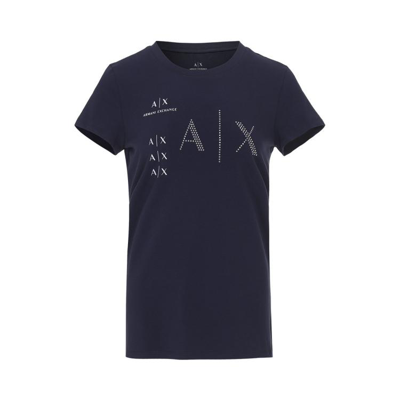 Armani Exchange 女士甜酷亲肤撞色logo标短袖t恤 In Blue