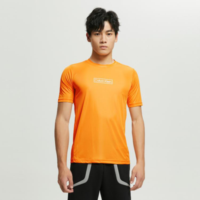 Calvin Klein 【彩虹系列】ck运动夏季男士网眼拼接透气印花短袖t恤4ms2k143 In Orange