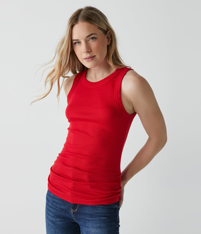 Michael Stars Halley Ribbed Tank With Ruching In Cardinal