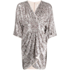 Diane Von Furstenberg Sequin-embellished Wrap Minirdess In Silver/neutrals