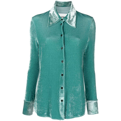 Jil Sander Velvet Slim-fit Collared Shirt In Green