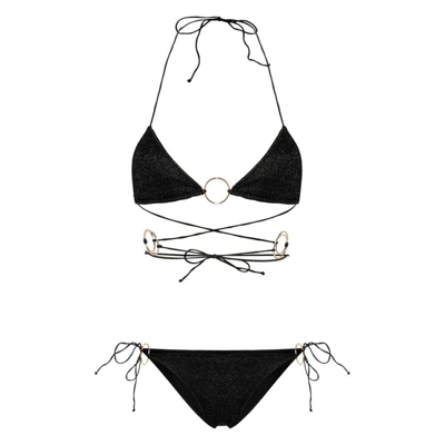 Oseree Strap Detailed Two-piece Bikini Suit In Black