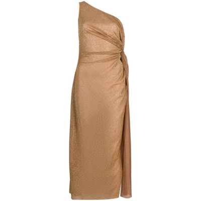 Oseree Lumiere Metallic Woven Midi Dress In Gold