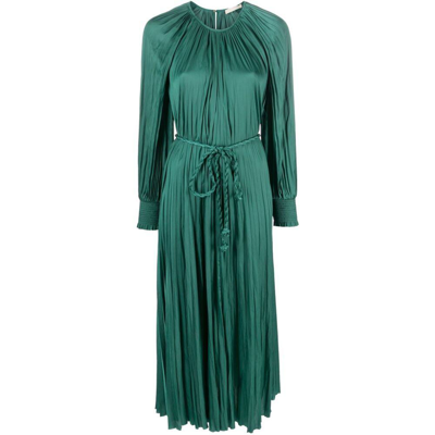 Ulla Johnson Zora Plissé-effect Satin Dress In Green