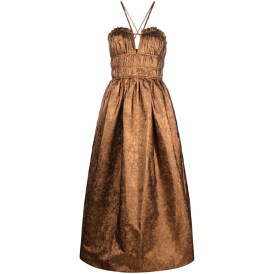 Ulla Johnson Seraphina Halterneck Taffeta Midi Dress In Brown