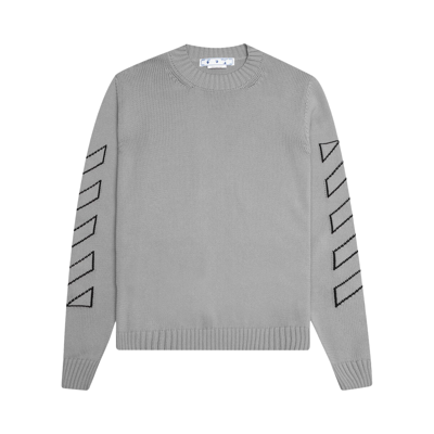 Pre-owned Off-white Diag Outline Knit Crewneck 'medium Grey/black'