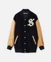 Stella Mccartney Letterman Oversized Embroidered Wool And Vegetarian Leather Bomber Jacket In Black