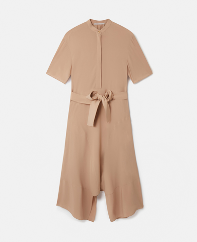 Stella Mccartney Silk Crêpe De Chine Shirt Dress In Light Camel